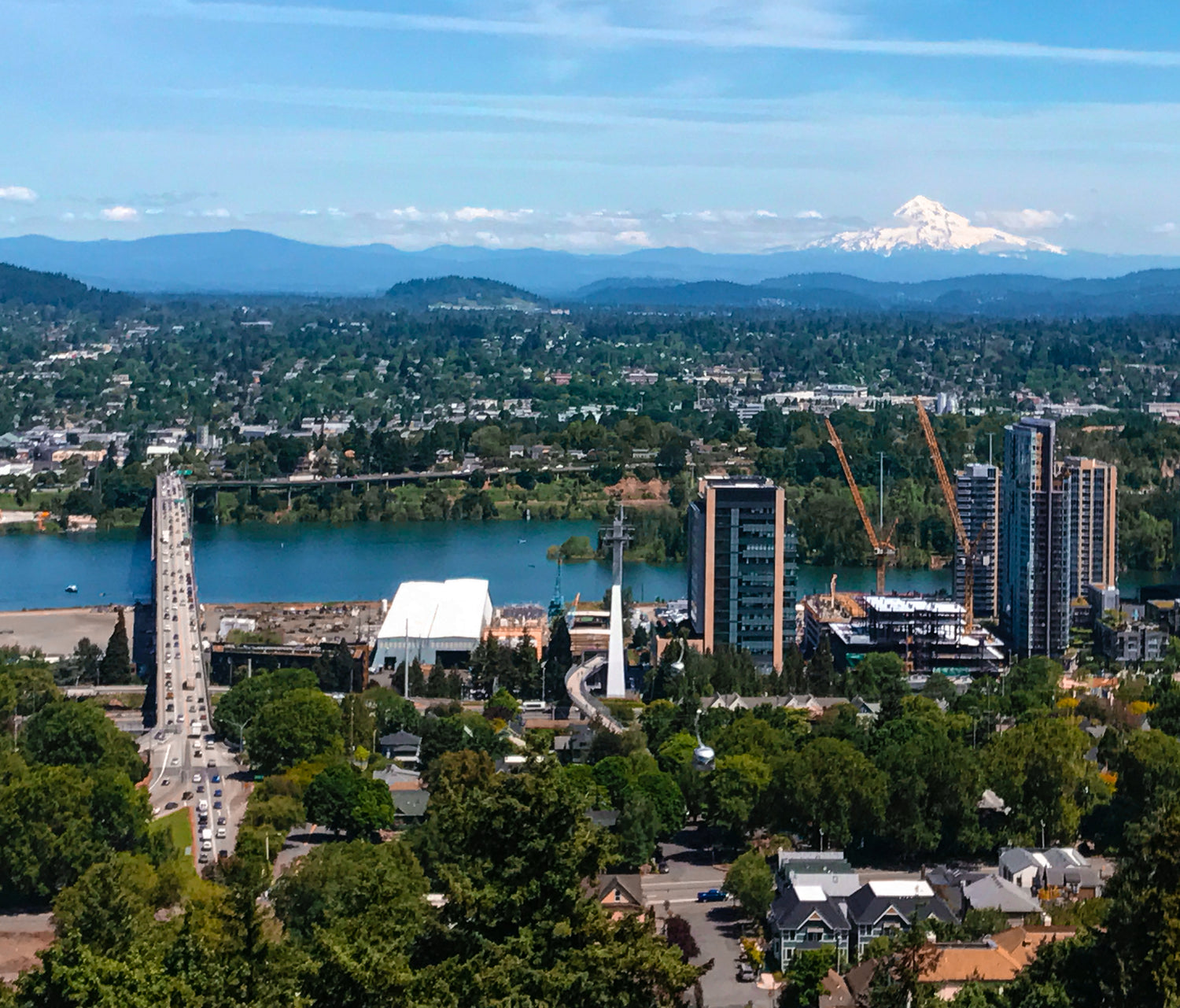Picture of Portland, Oregon featuring the westside of the city with Mount Hood in the background.