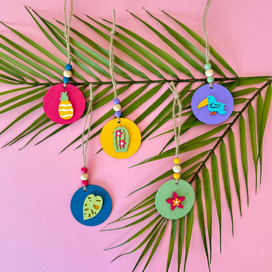 Colorful Little Tropics Handmade Ornament Set of 5