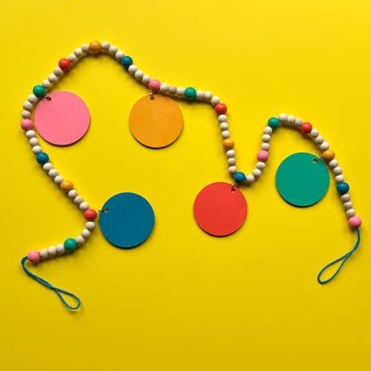 Fun in the Sun Handmade Garland. Features shapes with a leaf, crab, sun, pineapple, shell. Summer seasonal decor or gifts.