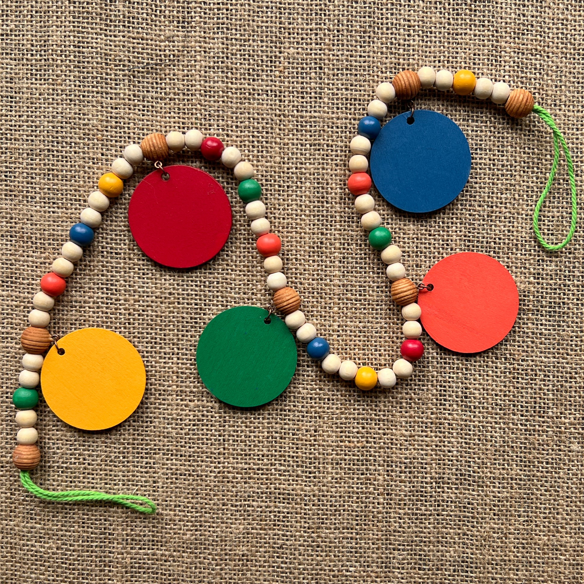 Little Apple Orchard Handmade Mini Garland. Features five apples on round circles. Fall, autumn, harvest decor or gifts.