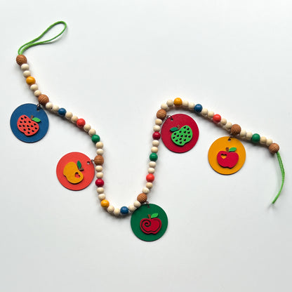 Little Apple Orchard Handmade Mini Garland. Features five apples on round circles. Fall, autumn, harvest decor or gifts.