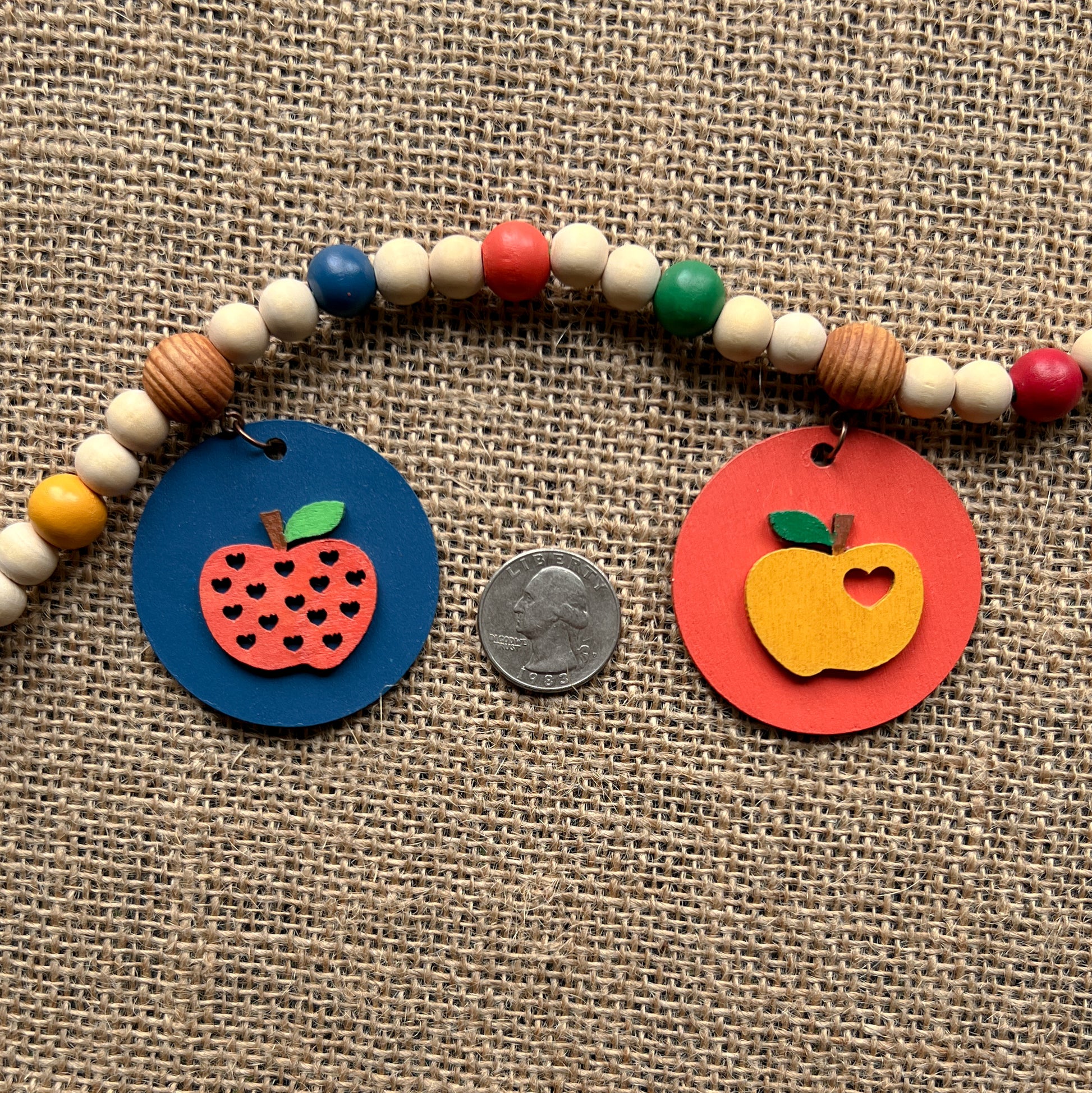 Little Apple Orchard Handmade Mini Garland. Features five apples on round circles. Fall, autumn, harvest decor or gifts.