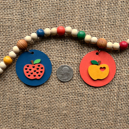 Little Apple Orchard Handmade Mini Garland. Features five apples on round circles. Fall, autumn, harvest decor or gifts.